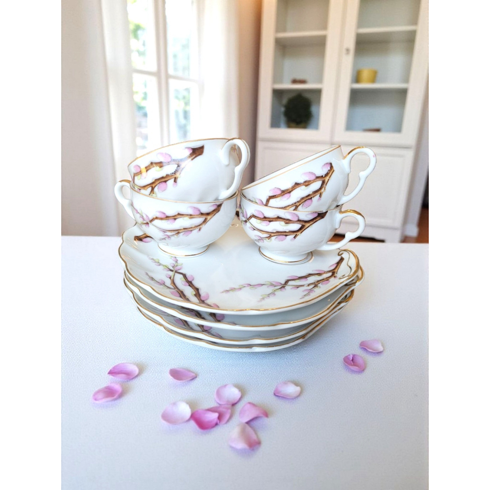 Vintage Norcrest Fine Porcelain Tea Time Snack Sets Pink Pussywillow JAPAN